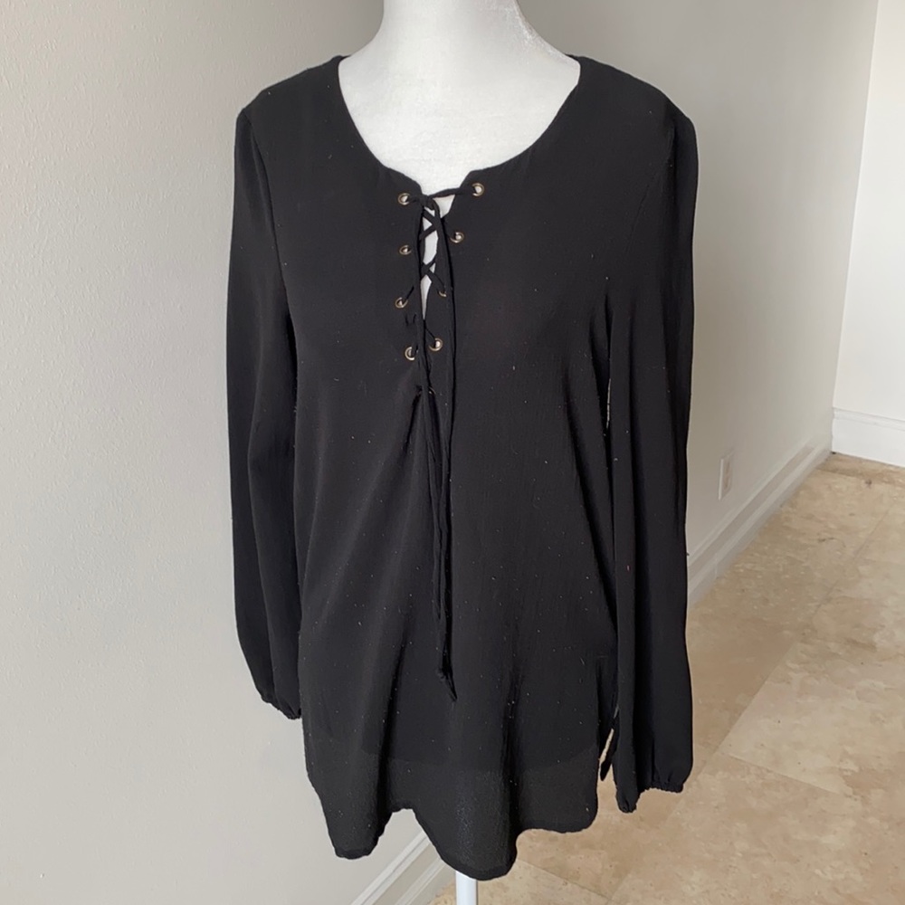 Long sleeve tie up blouse